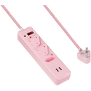 Switched 3-Way Surge Multiplug with Dual USB 2.4A & 0.5m Braided Cord - Pink