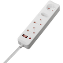 Switched 4-Way Surge-Protected Multiplug 3m Braided Cord - White