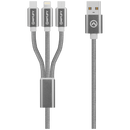 Amplify Linked Series 3-in-1 Charge Cable - Gun Metal 1.2m