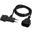 Switched Easy Cable Extender 2-Pin Euro to T-Shape AC 2-Pin Euro Socket 2m - Black