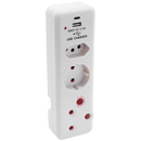 Ellies  3 Way Medium Surge adaptor Schuko,with type C + USB