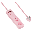 Switched 4-Way Surge-Protected Multiplug - 3m Braided Cord - Pink