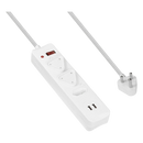 Switched 3-Way Surge-Protected Multiplug with Dual 2.4a USB Ports 3m Braided Cord - White
