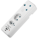Switched 3-Way Schuko Adaptor with Type C + USB
