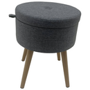 Sophie Round Storage  Stool with wooden legs - Grey