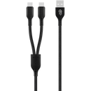 Pro Bass Cord Series 1.2m 15w USB-A to 2x USB-C Braided - Black