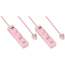 2x 3 Way Surge  Multiplug with Dual  USBs Pink-3M