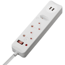 SWITCHED 3 Way Medium Surge Protected Multiplug with Dual 2.4A USB Ports 0.5M Braided Cord White