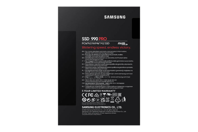 Samsung Mz-V9P4T0Bw 990 Pro 4 Tb Nvme Ssd - Read Speed Up To 7450 Mb S; Write Speed To Up 6900 Mb S; Random Read Up To 1400000 I