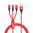 Unitek C4049Rd 1.2M 3-In-1 Red 2.4A Charging Cable Usb Type-A To Usb Type-C, Micro Usb And Lightning