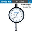 Dial Indicator 3mm 0.001mm Grad. Lug&amp;flat Back