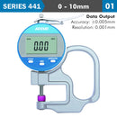 Dig. Thickness Gauge 10mm 0.005mm Acc. 0.001mm Res. Ceramic Anvil