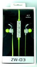 Geeko ZW-03 Wireless Bluetooth Earphones BT4.2 Rechargeable Polymer Lithium-on Battery -Green 1 year Limited Warranty