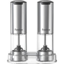 Feelive Salt & Pepper Electric Grinder Set brings convenience to your kitchen with one-touch operation and a bright LED that lights up while grinding. Each grinder holds 95 ml and features durable stainless steel ABS housing and a ceramic core for smooth