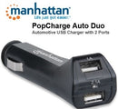 Manhattan PopCharge Auto Duo - Automotive USB Charger with 2 Ports Converts a Cigarette Lighter Socket into a USB Power Source Limited Lifetime Warranty