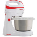 Mellerware Prima Hand Mixer With Bowl- 5 Speed With Turbo Function 200w Power Output Eject Button To Detach Mixer From Base Includes Stainless Steel 2.5 Litre Capacity Bowl2 X Chromed Beaters 2x Kneader Hooks Colour Red And White