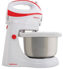 Mellerware Prima Hand Mixer With Bowl- 5 Speed With Turbo Function 200w Power Output Eject Button To Detach Mixer From Base Includes Stainless Steel 2.5 Litre Capacity Bowl2 X Chromed Beaters 2x Kneader Hooks Colour Red And White