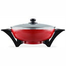 Mellerware Electric Bangkok Wok- 33x9cm 1500w Tempered Glass Lid With Steam Vent Die Cast Aluminium Finish High Quality Non-Stick Coating Cool Touch Handles Includes Steam And Drip Rack Colour Red 1 Year Warranty