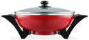 Mellerware Electric Bangkok Wok- 33x9cm 1500w Tempered Glass Lid With Steam Vent Die Cast Aluminium Finish High Quality Non-Stick Coating Cool Touch Handles Includes Steam And Drip Rack Colour Red 1 Year Warranty
