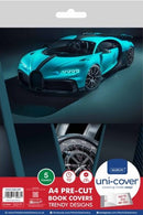 Marlin A4 Bugatti Precut Book Covers 5PK - High Quality Durable Plastic Trendy Bugatti Power Designs Saves Time with Uni-Cover System Ideal For A4 Size Documents