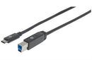 Manhattan SuperSpeed USB C Device Cable - USB 3.1 Gen 1 Type-C Male to Type-B SuperSpeed Male 5 Gbps 2 m (6 ft.) Black Limited Lifetime Warranty