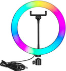 Nesty Multipurpose USB Powered 10 Inch Selfie RGB LED Ring Light- With Extendable Telescopic Tripod Stand - 10 Inch (25.4 cm) Light Source Easy 3 Colour Lighting Modes Controller And 10 x Adjustable Brightness Output Levels USB Powered Supports Vertical A