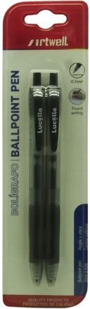 Artwell Ballpoint Black Pens - 2 Pack Black Pen 0.7mm Pen Tip Fluent Writing Classic Pen With Clip Ink Ballpoint Not Refillable Ink Not Suitable for Children Under 36 Months .