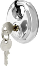 Noble Stainless Steel Disc Padlock - 90mm Padlock Size Stainless Steel Armor Outer Shell Weatherproof Rustproof Waterproof Fits Most Storefront Gate Receptacles 2 Keys Included 1 Month Warranty