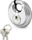 Noble Stainless Steel Disc Padlock - 60mm Padlock Size Stainless Steel Armor Outer Shell Weatherproof Rustproof Waterproof Fits Most Storefront Gate Receptacles 2 Keys Included 1 Month Warranty