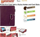 Promate Agenda Premium Protective Leather Case with Stylus Holder and Card Slot for iPad Air-Purple 1 Year Warranty
