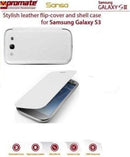 Promate Sansa Samsung Galaxy S3 Stylish leather flip-cover and shell case Detachable cover to replace original Samsung S3 cover Colour:White and White The Sansa is an attractive leather flip cover with a hard shell rear casing for the Samsung Galaxy S3. F