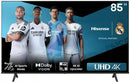 Hisense 85 Inch A6N Series Direct Led Uhd Smart Tv - Resolution 3840 X 2160 Contrast Ratio 6000:1 Viewing Angle (Horiz Vert) [Degrees] 178 178 Built-In Wi-Fi 802.11B G N Ethernet Lan Port (Rj45 Connector) 3X Hdmi Inputs 2X Usb 2.0 Ports 4 Year Limited War