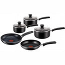 Tefal Essential 8 Piece Non Stick Set Black- Thermo-Spot Technology Bakelite Handles Aluminium Construction Dishwasher Safe Includes 1x 14cm Saucepan 1x 16cm Saucepan 1x 18cm Saucepan 1x 20cm Frying Pan 1x 24cm Frying Pan 3x Vented Glass Lids Out of Box F