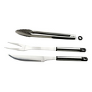 Alva 3piece Stainless Steel BBQ Tool Set - 39cm tongs with silicone grip locking mechanism & hanging hole; 36cm knife with hanging hole;36cm BBQ fork with hanging hole