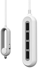 Whizzy 4 Port USB Family Car Charger- Charges Up To 4 Devices Simultaneously Via Car Lighter Socket1.5m Cable 48 watt Total Output Overall 9.6A Works With All USB Chargeable Devices Rapid Charge Recognition Colour White 1 Year Limited Warranty