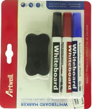 Artwell 3 Pack Whiteboard Marker - Blue Red Black Markers And Mini Cleaner Pack Of 3 Marker Xylene Free Water Based Ink Fiber Tip Instant Drying Wipe Off Easily Non-Toxic High Quality Not Suitable For Children Under 36 Months