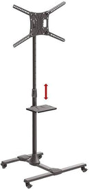 Barkan Mobile TV Mount Cart Metal Shelf - 13 Inches To 86 Inches For Screens Weighing Up to 123lbs Or 56KG Tilt And Height Adjustment Fall Proof Cable Management Lockable Wheels And Wheel Leveling Easy Assembly 5 Years Warranty.