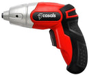 Casals Cordless Screwdriver 10 Piece Set-Power Input 3.6 Volts Rechargeable 1.3aH Lithium Ion Battery Speed 180 RPM Forward And Reverse Action Soft Grip Handle Torque: (n • m) 3nm Chuck Size: 6.35 Hex Magnetic Bit Holder 3-5 Hours Charging Time LED Light