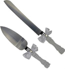 Casey Cake Knife And Spatula Server Set – 2x Piece Stainless Steel Serrated Cake Knife And Stainless Steel Spatula Server Set Elegant Clear Acrylic Non-Slip Beaded Handles Premium Wedding Engagement Anniversary Birthday Party Prom Gift - Durable With Styl