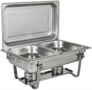 Casey Good Mama Rectangular Double Pan Chafing Dish 10 Litre Stainless Steel – Full Size Design Durable Stainless Steel Construction Foldable Design For Easy Storage Includes Steam Pan And Base Double Food Serving Pans Removable Lid With Handle Two Fuel H