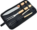 Casey 3 Piece Stainless Steel Braai Utensil Set –Includes 1x 34cm Tong 1x 32cm Fork and 1x 33cm Knife 1x Easy Carry Zipped Carry Case Stainless Steel with Oak Wood Handles.