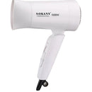 Sokany Foldable Mini Hair Dryer White - Compact Lightweight 1000w Power Rated 2 x Speed Settings Styling Nozzle Attachment Foldable Handle Colour White 1 year warranty