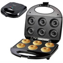 Sokany 6 Doughnut Maker - Non-Stick Coating Cooking Surface Plates Makes 6 x Doughnuts At A Time 750w Rated Power Double Sided Heating and Cooking Anti-Scald Cool Touch Handle Easy To Clean Colour Black 1 year warranty