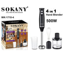 The SOKANY 4-in-1 Hand Blender 300W 2-Speed - a multifunctional kitchen tool with a powerful copper motor designed for blending chopping whisking and pureeing. It features two speed settings ergonomic design and detachable parts for easy cleaning making i