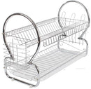 Casey 2 Layer 40cm Stainless Steel Medium Dish Rack - Made Of High Quality Durable Stainless Steel Easy To Assemble Curved Handles Make It Easy To Lift Higher Stability Due To Non-Slip Base Side-Mounted Cutlery Holder Bottom Plastic Tray For Easy Cleaning