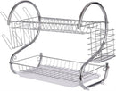 Casey 2 Layer 38cm Stainless Steel Medium Dish Rack - Made Of High Quality Durable Stainless Steel Easy To Assemble Curved Handles Make It Easy To Lift Higher Stability Due To Non-Slip Base Side-Mounted Cutlery Holder Bottom Plastic Tray For Easy Cleaning