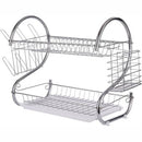 Casey 2 Layer 43cm Stainless Steel Large Dish Rack - Made Of High Quality Durable Stainless Steel Easy To Assemble Curved Handles Make It Easy To Lift Higher Stability Due To Non-Slip Base Side-Mounted Cutlery Holder Bottom Plastic Tray For Easy Cleaning