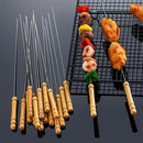 Casey 12 Piece Stainless Steel 30cm Length BBQ Kebab Skewers with Wooden Handle- Stainless Steel Skewers Are Rustproof And Reusable Perfect For Grilling Easy To Clean And Dishwasher Safe 23 cm Skewering Length To Provide Enough Space For Food And Easy Han