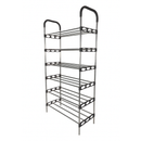 Nordic Wind Black 6 Tier 18 Shoe Steel Rack - Black 6 Tiers Holds Up to 18 Pairs of Shoes Thickened Steel Pipe with Durable Plastic Connectors Multi-Layer Open Frame Design for Easy Access Anti-Splash Surface with Corrosion-Resistant Finish Easy Tool-Free