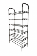 Nordic Wind Black 6 Tier 18 Shoe Steel Rack - Black 6 Tiers Holds Up to 18 Pairs of Shoes Thickened Steel Pipe with Durable Plastic Connectors Multi-Layer Open Frame Design for Easy Access Anti-Splash Surface with Corrosion-Resistant Finish Easy Tool-Free